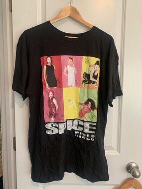 Spice Girls 90s Retro Black Short Sleeve Graphic Girl Band T-Shirt S/M